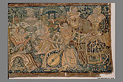 Valance, Canvas worked with wool and silk thread; tent and satin stitches, probably British