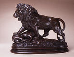 Lion with Boar, Antoine-Louis Barye (French, Paris 1795–1875 Paris), Bronze, French