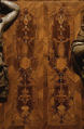 Choir stall panels, Johann Justus Schacht with collaborators, Panel: oak veneered with walnut, boxwod, rosewood, ebony, maple, and other woods, ivory, green-stained horn, and pewter; figures: carved and painted limewood, German, Mainz