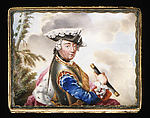 Snuffbox cover with portrait of Frederick the Great (1712–1786), King of Prussia, German Painter  , ca. 1760, Painted enamel on copper; copper gilt, German