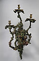 Three-light wall bracket (one of a set of six), Carved, painted and gilded wood; gilt-bronze, Southern German, probably Munich