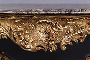 Console table (one of a pair), Carved and gilded limewood; marble top, German