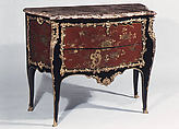 Commode, Jean Desforges, Oak veneered with Chinese lacquer and lacquered wood; gilt bronze; rouge royal marble, French