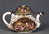 Teapot (part of a service), Meissen Manufactory (German, 1710–present), Hard-paste porcelain, gilt silver, German, Meissen