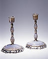 Candlestick with octagonal base (one of a pair), Georg Schäffer, Gray agate, silver, German, Nuremberg