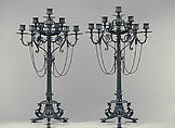 Ten-light Grecian-style candelabrum (one of a pair), Antoine-Louis Barye (French, Paris 1795–1875 Paris), Bronze, French
