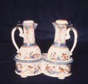 Cruet stand with bottles, The "Greek A" Factory, Tin-glazed earthenware, Dutch, Delft