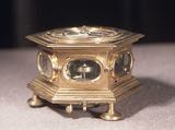 Table clock, Brass gilt, silver, glass, brass, steel, German