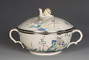 Porringer with cover (Écuelle), Chantilly (French), Soft-paste porcelain, silver, French, Chantilly with French, Paris mounts