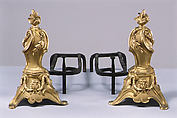 Pair of andirons, Gilt bronze, wrought iron, French