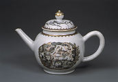 Teapot, After a print by Abraham Delfos (1731–1820), Hard-paste porcelain, Chinese, for Swedish market