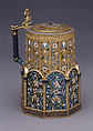 Tankard with hinged lid, Silver gilt, opaque and translucent enamels, Russian