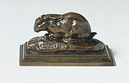 Rabbit (Lapin, les oreilles couchées), Antoine-Louis Barye (French, Paris 1795–1875 Paris), Bronze, French