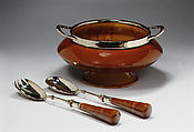 Serving fork, Christopher Dresser  British, Scottish, Glazed brown earthenware, silver, British, Linthorpe, Yorkshire