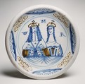 Dish, Tin-glazed earthenware (delftware), probably British, Lambeth