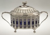 Sugar bowl with cover, Etienne Modenx (master 1777, recorded 1793), Silver; glass, French, Paris