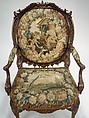 Armchair (one of four), Tapestry probably woven at Royal Manufactory Beauvais 1664-1789, Mahogany; wool and silk (18-21 warps per inch, 7-9 per centimeter), British and French, probably Beauvais