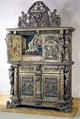 Cabinet, Style of Hugues Sambin (French, Gray ca. 1520–1601 Dijon), Carved, painted, and gilded walnut, French