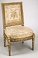 Side chair (one of a pair) (part of a set), Georges Jacob  French, Carved and gilded walnut; embroidered silk-satin, French, Paris