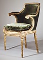Armchair, Georges Jacob  French, Carved and gilded beech; caning; modern silk velvet, French