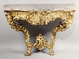 Console table (one of a pair), Carved and gilded limewood; marble top, German