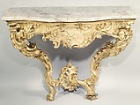 Console table (one of a pair), Carved and gilded limewood; marble top, German