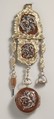 Watch and chatelaine, V. Blanck, Gold, agate, diamonds, sapphires, rubies, emeralds, carnelian, German, Regensburg