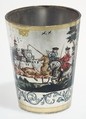 Horsemen with castle vista, Zwischengold glass with silver leaf, Bohemian