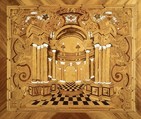 Choir stall panels, Johann Justus Schacht with collaborators, Panel: oak veneered with walnut, boxwod, rosewood, ebony, maple, and other woods, ivory, green-stained horn, and pewter; figures: carved and painted limewood, German, Mainz