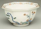 Bowl with rocks and trees, Hard-paste porcelain with colored enamels over transparent glaze (Hizen ware; Kakiemon type), Japanese, for European market