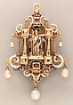 Sixteenth-century-style pendant, Possibly after a design by Reinhold Vasters (German, Erkelenz 1827–1909 Aachen), Gold, enamel, diamonds, rubies, pearls, Italian