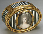 Snuffbox with portrait of a woman, Joseph Etienne Blerzy (French, active 1750–1806), Gold, enamel, ivory, glass, French, Paris