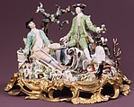 Hunters with attendant, Höchst Manufactory  German, Hard-paste porcelain, gilt bronze, German, Höchst