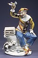Harlequin with Bird and Cat, Johann Friedrich Eberlein  German, Hard-paste porcelain, German, Meissen