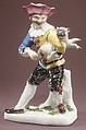 Harlequin with pug as hurdy-gurdy, Meissen Manufactory  German, Hard-paste porcelain, German, Meissen