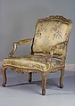 Pair of armchairs, Carved and gilded beech, silk upholstery, French