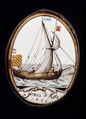 Market boat with Dutch flag, Stained glass, Dutch