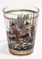 Cavalry in combat, Zwischengold glass with silver leaf, Bohemian