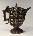Rosewater jug, Lead-glazed earthenware, French, Avignon