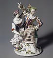 Harlequin and Columbine with birdcage, Ansbach Pottery and Porcelain Manufactory German, Hard-paste porcelain, German, Ansbach