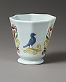 Octagonal beaker decorated with bird and trees, Attributed to followers of the Glasshouse of Bernard Perrot, Verrerie Royale d&#39;Orléans (1640–1709), Glass, French, Orléans