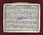 Snuffbox with music, possibly enameled by Anthony Tregent, Enamel on copper, British, possibly London, possibly Liverpool