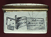 Snuffbox with music, possibly enameled by Anthony Tregent, Enamel on copper, British, possibly London, possibly Liverpool