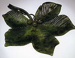 Imperial Tray in the form of a Chestnut Leaf, House of Carl Fabergé, Nephrite, yellow gold, cabochon almandine, Russian, probably St. Petersburg