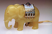 Bell Push in the form of an Elephant, House of Carl Fabergé, Bowenite, gold, diamond, ruby, sapphire, champlevé and guilloché enamel, Russian, probably St. Petersburg