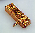Match safe, House of Carl Fabergé, Yellow gold, cabochon ruby, Russian, St. Petersburg