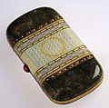 Cigarette Case with a gold-leaf wreath, House of Carl Fabergé, Silver gilt, gold, moss agate, guilloche enamel, cabochon ruby, Russian, probably Moscow