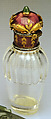 House of Carl Fabergé, Rock crystal, diamond, cabochon emerald, guilloché enamel, yellow and rose gold, Russian, St. Petersburg