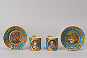 Pair of Cups and Saucers (tasses litrons) with Portraits of Marie Antoinette and Louis XVI, Nicolas Pierre Pithou the Younger  French, Soft-paste porcelain, decorated with enamel “pearls”, French