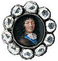 Bracelet Element with Miniature Portrait of Louis XIV, Jean Petitot (Swiss, Geneva 1607–1691 Geneva), Silver, gold, enamel, diamonds; miniature portrait: gouache on paper, crystal glass, French